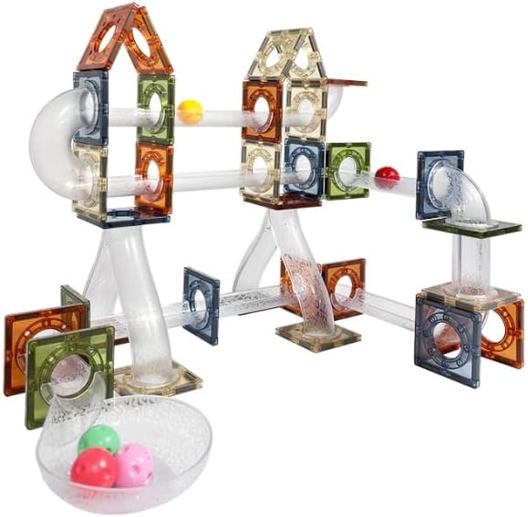 80 PCs Marble Run Maze Race Track Magnetic Tiles Magnet Building Block Educational Construction Toy Playset STEM Learning Kit Child Brain Development