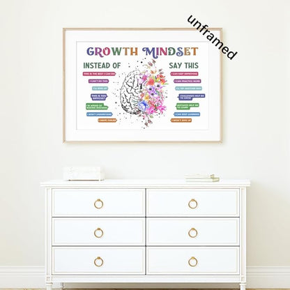uoyien Classroom Growth Mindset Affirmations for Kids Mental Health Posters Brain Poster Psychology Special Education Calm Corner Wall Art Office Therapy Canvas Wall Decor Prints 16x24in Unframed