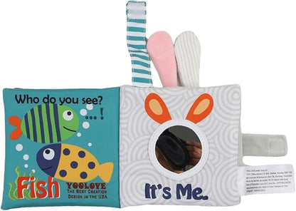 bebe mondo Crinkle Books for Babies, Soft Baby Books 0-6 Months, Infant Toys for 0-6-12-18 Months, Tummy Time Mirror Toy, Bunny Rabbit, Baby Gifts for Boys & Girls, Shower Gift