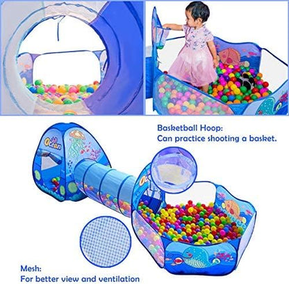 PigPigPen 3 in 1 Kids Play Tent with Tunnel, Ball Pit, Basketball Hoop for Boys & Girls, Toddler Pop Up Playhouse Toy Baby Indoor/Outdoor, Gift Year Old Child (3 Tent)
