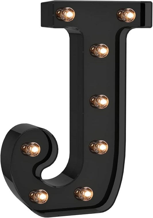 Foaky Black LED Letter Lights for Room Decor - Bedroom Wall Decor, Alphabet Lights for Home, Wedding, Party - Battery Operated （J）