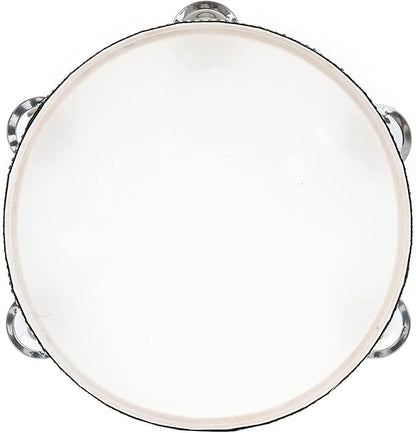 Musfunny Tambourine Hand Held Drum with Double Row Jingles, 8 inch Tambourines Metal Bell Hand Percussion for Adults Church Party (8 inch Natural)