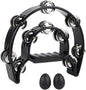 Tambourine Double Row Metal Jingles Bell Hand Held Percussion Half Moon Tambourines Musical Instrument for Adults Kids Party, KTV, Events, Church (Black)
