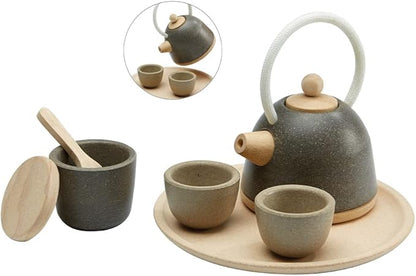 PlanToys Wooden Classic Styled Tea Party Set for a Pretend Play Tea Party (3617) | Sustainably Made from Rubberwood and Non-Toxic Paints and Dyes | Eco-Friendly PlanWood