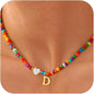 Colorful Initial Necklaces for Girls Women Kids - Teen Girls Gifts Trendy Beaded Initial Necklace Dainty Letter Gifts Choker Necklace for Girl Jewelry
