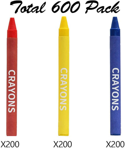 Madisi Crayons Bulk Pack, Regular Size, 3 Colors, cellophane 200 Packs, 600 Count