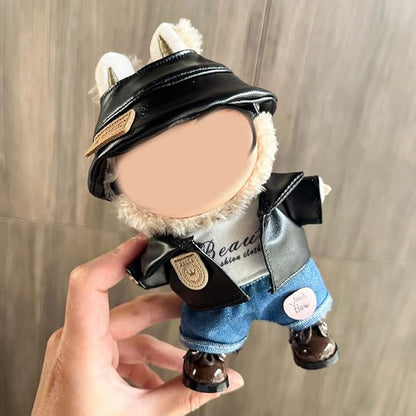 17cm Doll Clothes Set(No Doll), Hat & Overalls Set for 17cm Labubu Suit, Cute Cloth for Dress up Unique Style Dolls Outfit Stylish Clothes for Labubu (Suit 4pcs)