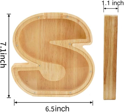 Twenty-six English Alphabet A-Z Letter Piggy Bank,Large-Capacity Transparent Wooden Alphabet Piggy Bank，Personalized Coin Savings Box, Name DIY Creative Purchase Combination.