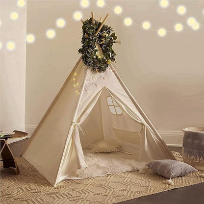 PLAYVIBE Teepee Tent for Kids - Castle Theme Indoor & Outdoor Playhouse with LED Star Lights - Halloween Party Tent, Cozy Fall Decor & Toddler Toy Fort