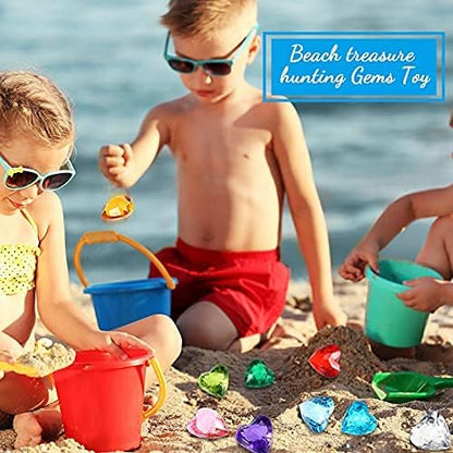 Hicarer 20 Pieces Diving Gem Pool Toys Colorful Big Diamond Pirate Treasure Diving Gems Acrylic Heart Gemstones Summer Beach Underwater Swimming Toys for Kids Swimming Party Favor Pool Training Gift