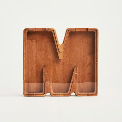 Personalized Wooden Piggy Bank – Custom Letter M Coin Bank in Beech Wood with Clear Acrylic Front, Engraved Name Option, Money Saving Box for Kids and Adults