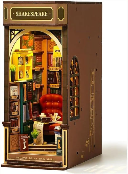 ROBOTIME DIY Book Nook Kit 3D Wooden Puzzles Dollhouse Booknook Library Tiny House Bookshelf Decor Miniature House Kit for Adults, Teens and Beginners Gifts for Family, Friends