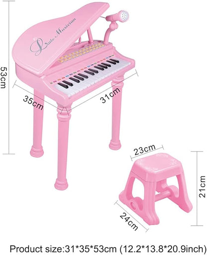 31 Keys Piano Keyboard Toy for Kids, Birthday Gift for 1 2 Year Old Girls，Pink Musical Piano Toy for Toddlers with Microphone and Stool