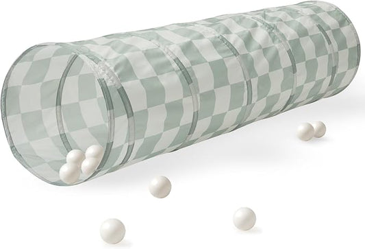 3 Sprouts Kids Play Tunnel - Pop Up Collapsible Tunnels with Recycled Fabric - Fun Crawling Tunnel for Toddler, Baby, Children to Crawl Through, Gross Motor Toy for Indoor Play - Checkered Green