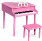 HONEY JOY Classical Kids Piano, 30-Key Mini Grand Piano with Music Stand and Bench, Wooden Musical Instrument Toy w/Lid & Music Rack, Gift for Boys Girls Ages 3+ (Pink)