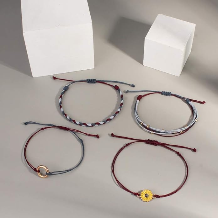 FANCY SHINY Sunflower String Bracelet Boho Braided Rope Wrap Bracelets Cute Summer Beach Surfer Jewelry for Women Christmas Gifts