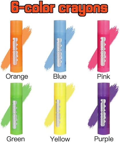 6 Neon Colors Tempera Paint Sticks, Mess Free, Quick Drying, Washable Paint for Kids, Non Toxic for Toddlers
