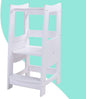 Toddlers Kitchen Step Stool with Safety Rail Kids Wooden Standing Tower for Kitchen Counter and Bathroom Sink, 3 Heights Adjustable Step Up Stool Mothers' Helper, Solid Wood Construction, White