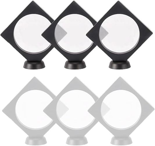 6 Pcs 3D Floating Display Case Frame Display Holder Stands Inner Round Transparent PE Film Storage Box for Jewelry Challenge Coin Medal Antique 3.5 x 3.5 x 0.8 Inches Black and White