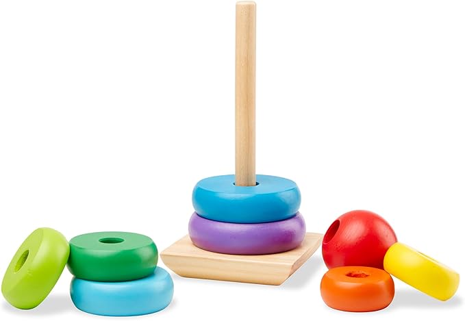 Melissa & Doug Rainbow Stacker Wooden Ring Educational Toy - Wooden Stacking Rings, Stacker Toys for Toddlers Ages 2+