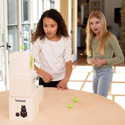 Fat Brain Toys Box and Balls, Wooden Activity Cubes and Bouncy Balls for Kids, Fun New Trickshot Games for Ages 6 to 11