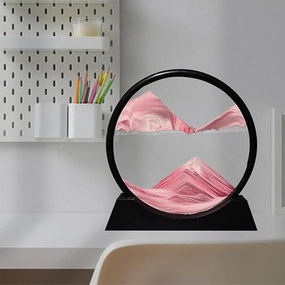 Aoderun Moving Sand Art Picture Round Glass 3D Deep Sea Sandscape in Motion Display Flowing Sand Frame Relaxing Desktop Home Office Work Decor (7", Pink)