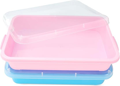 Sensory Bin Sand Tray with Lid for Toddlers 2 Pcs 15in Portable Sandbox Toy Large Plastic Tray for Kids 3 4 5 6 Fill with Sand, Water, Beads, and More (Pink + Blue)