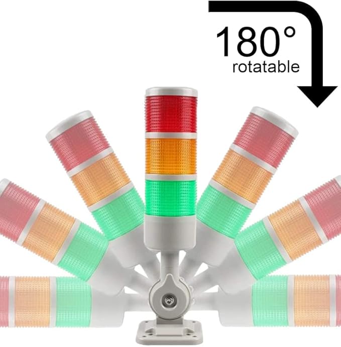 Led Signal Tower Stack Lights, Industrial Warning Column Lamp, Andon With Rotatable Base, Steady/Flashing Switchable, 12V 24V DC (3-Layer, With Buzzer)