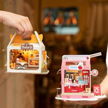 DIY Mini House Building Miniature Kit Milkbox, Miniature Lifestyle Bookshelf Decoration, Cute Craft Kits for Women or Girls 14+, Kawaii Gifts Hobbies for Crafters (Strawberry Milkbox)