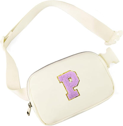 Gitus Gifts for 8 9 10 11 12 Year Old Girls Belt Bag Fanny Pack Crossbody Bags with Initial Letter Patch Cute Stuff Birthday Gifts for Teen Girls Women Personalized Trend Stuff (Ivory-P)