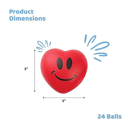 Neliblu Heart Stress Balls - Valentines Day Red Hearts 3" Smile Face Squeeze Hearts Shape Stress Ball - Fun Party Favors for Kids and Adults, 2 Dozen - Heart Shape Mini Foam Balls
