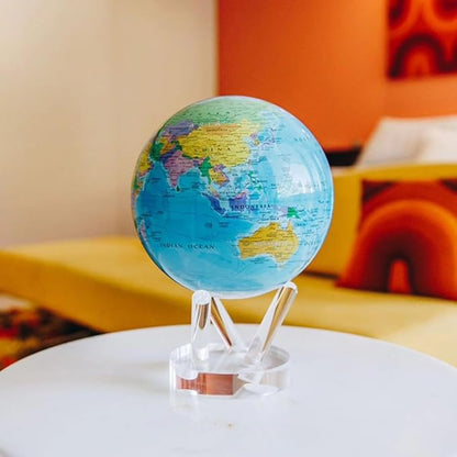 MOVA Globe – Blue Political Map 8.5” | Rotating World Globe Powered by Light | Educational Home Decor, No Batteries or Wires Needed
