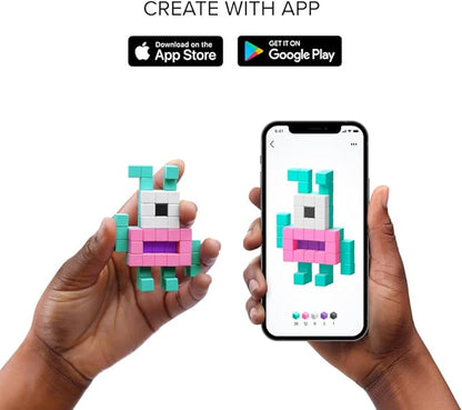 PIXIO Mini Monsters - Tiny Magnetic Blocks Building Toy in The Pixel Art Style with Free App - 5/16" Plastic Cubes with 6 Magnets Inside - Open Ended Toy - Creativity Toy for Ages 6+
