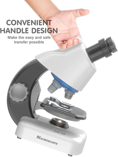 Kids Microscope - Up to 40-1200x Zoom, STEM Kit with LED Light & Prepared Slides