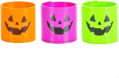 The Dreidel Company Halloween Coil Spring, Pumpkin Jack-O-Lantern Circle Shaped Coils, Neon Colors Magic Spring Toy, Party Favor for Kids, 1.4" Inches (35mm) (48-Pack)