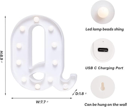 Foaky Rechargeable LED Letter Lights Sign Marquee Light Up Letters Sign for Night Light Wedding/Birthday Party Christmas Lamp Home Bar Decoration (Q)