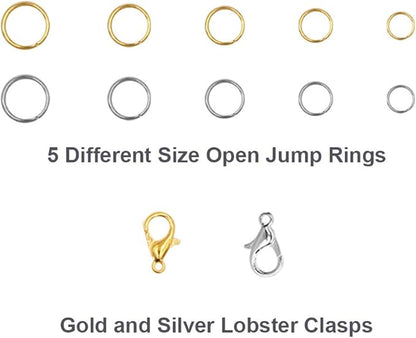 EuTengHao 1314pcs Open Jump Rings and Lobster Clasps Jewelry Repair Tools Making Supplies Kit & Jewelry Finding Kit for Necklace Repair with DIY Making Accessories (Gold and Silver)