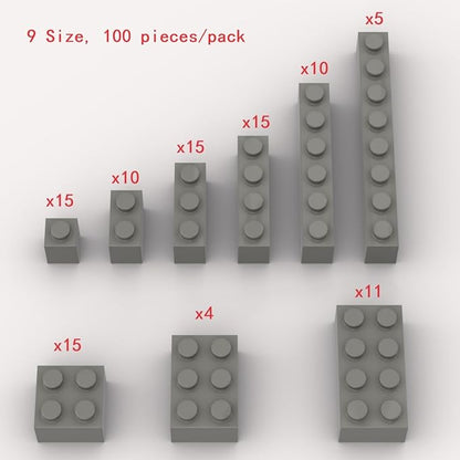 100 Piece Dark Gray Bricks Bulk Assortment Pack, 9 Size Dark Grey Classic Building Blocks Bricks, Compatible with Lego Parts and Pieces(Color: Dark Gray)