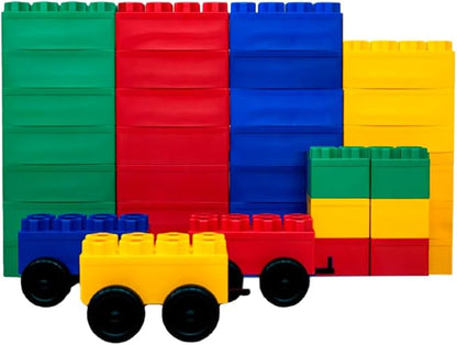 BiggoBlocks Big Blocks for Kids Ages 4-8 — Indoor & Outdoor Blocks for Kids Games — Large Building Blocks (36 pc with 3 Cars) Train Set