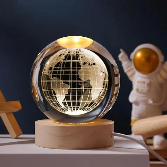 3D Earth Globe Crystal Ball, Laser Engraved Planet Model Astronomy Sphere Decor, 2.4" Paperweight Crystal Universe Gifts for Kids, Space Model Collectors