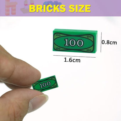 MALEKO Money Tiles Bank Bill Accessories, 80 Pieces 100-Dollar Green 1x2 Tiles, Bulk Building Toy Parts, Compatible with All Major Brands