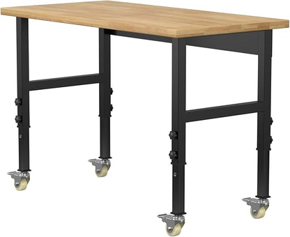 48" Adjustable Workbench,Heavy-Duty Work Table,3000 LBS Load Capacity Hardwood Workstation with Wheels,for Workshop, Garage