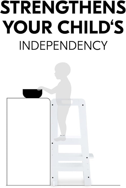 Hauck Learn N Explore Montessori Toddler Tower, Adjustable Wooden Kitchen & Bathroom Step Stool Helper for Home Use with Kids Ages 1+, White