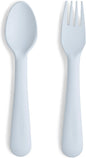 mushie Flatware Fork and Spoon Set for Toddlers | Made in Denmark (Powder Blue)