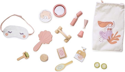 Tender Leaf Toys - Spa Retreat Set - 20 Piece Pretend Play Wood Pamper Set with Drawstring Bag - Develops Social and Language Skills - Age 3+