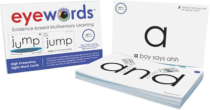 Sight Word & Phonics Flash Cards, Set 1 (High-Frequency Words 1-50) - Kinesthetic Learning, Picture-Embedded - Pre-K to Grade 2 - Homeschool & Classroom use - Model EW-22
