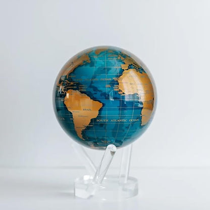MOVA Blue and Gold Solar-Powered Rotating Globe 8.5” | Desk Decor with Stand | No Batteries Needed | Modern Map Accent for Home or Office