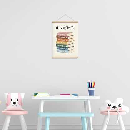 Geondos Mental Health Canvas Banner - It is Okay to Be Yourself, Educational Wall Art, Canvas Poster Hanger for Wall, Bedroom Playroom Decor, Classroom Decor, Therapy Banner Gift 11.8x15.7 Inches