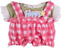 Doll Clothes for 17cm Figures, Red Plaid Overalls with Vintage Crochet Lace Sleeve Green Top