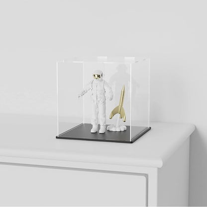 SVENJBB Acrylic Display Case, 11x9x11 Inch Cube Acrylic Boxes for Display, Clear Display Cases with Matte Black Base and Lid for Tiny House Kit and Miniature Dollhouse
